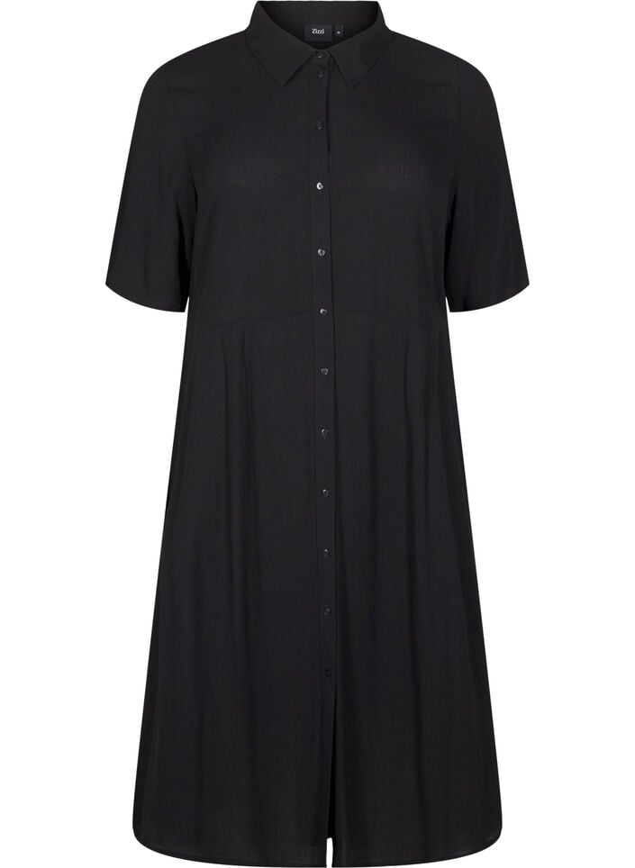 Midi shirt dress with short sleeves, Black, Packshot image number 0