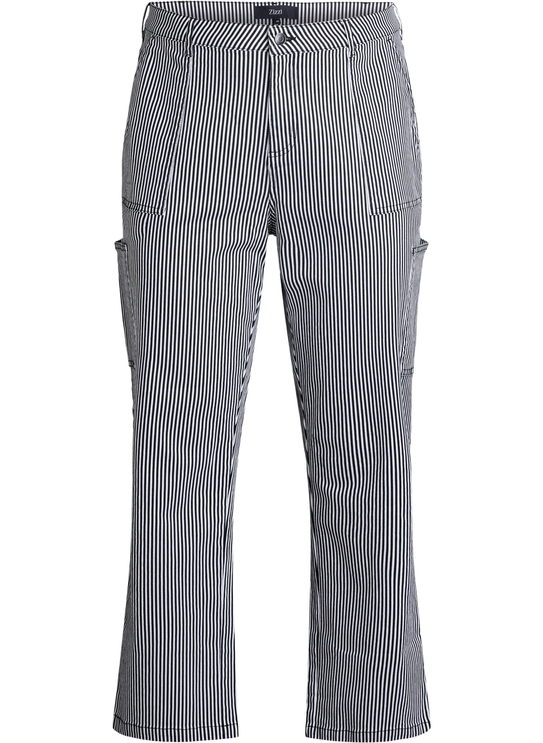 Zizzifashion High-waisted striped cargo jeans, Black, Packshot image number 0