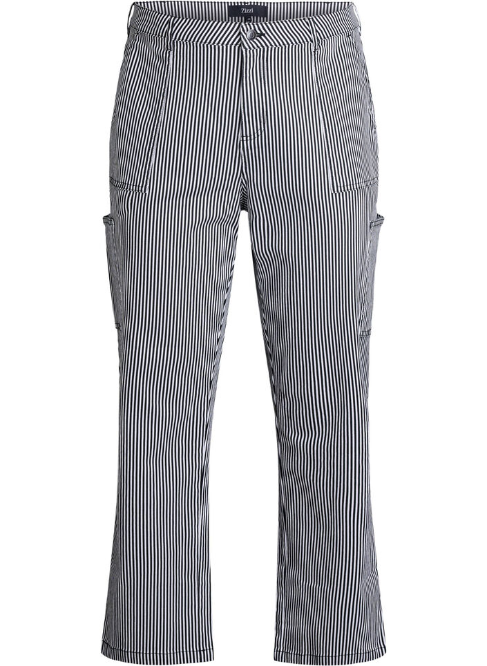 High-waisted striped cargo jeans, Black, Packshot image number 0