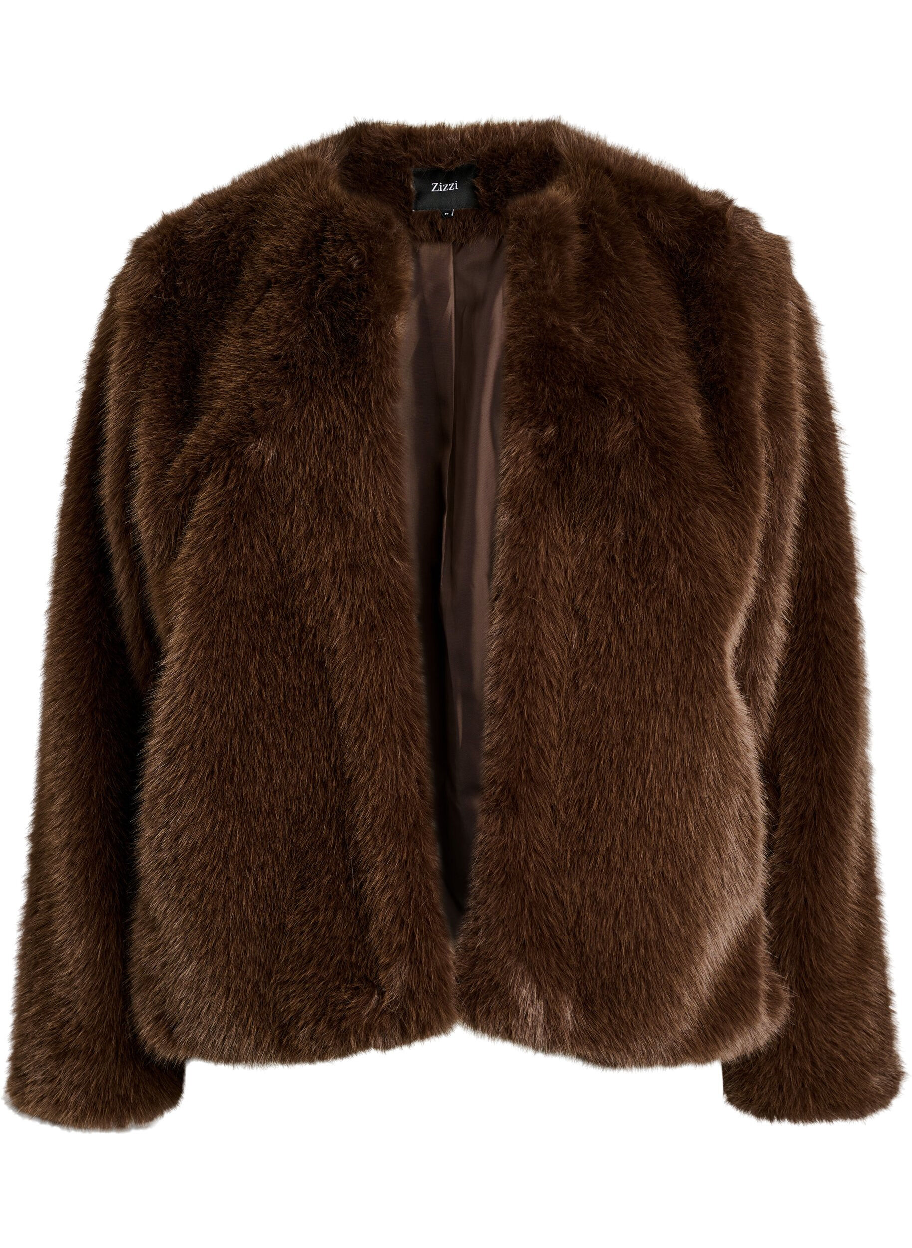 Short faux fur jacket with an open front