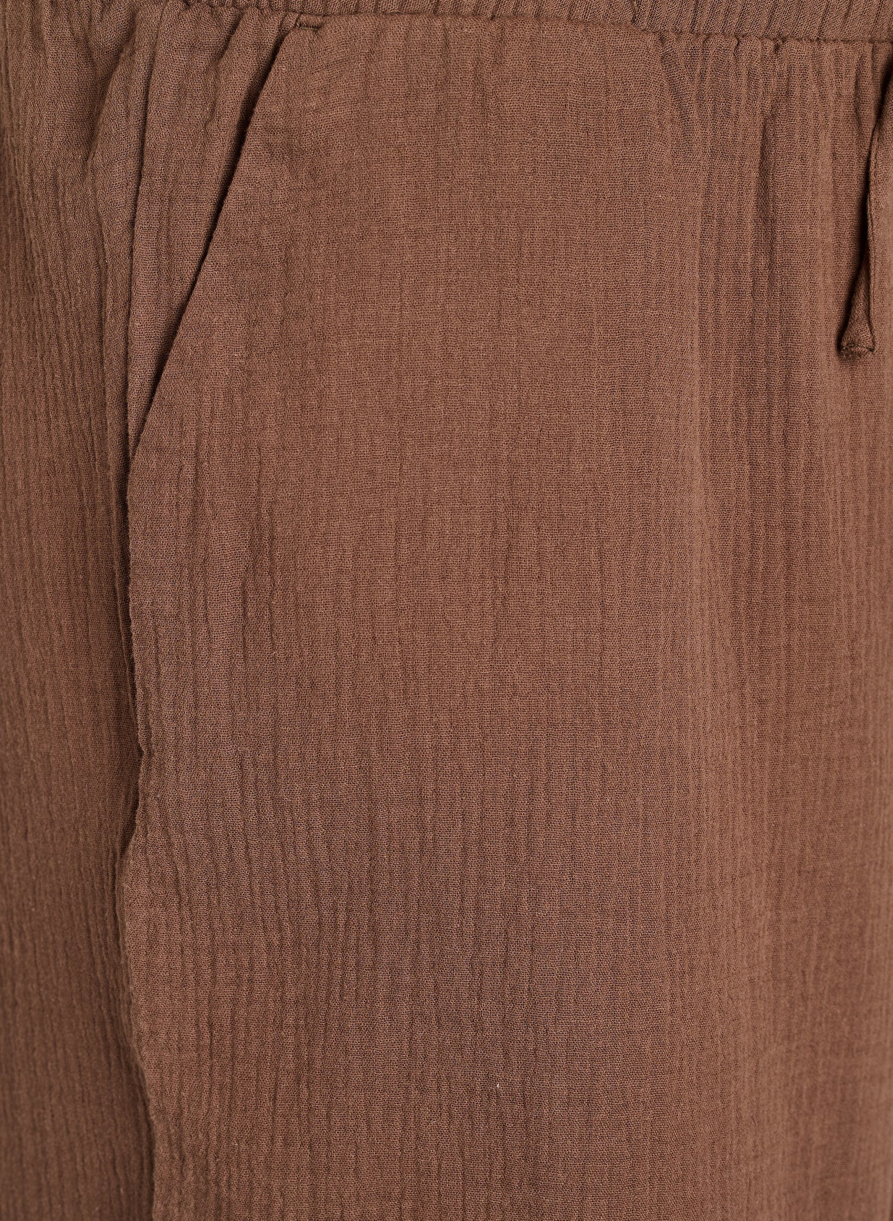 Zizzifashion Culotte trousers in cotton muslin with high waist, Brown, Packshot image number 2