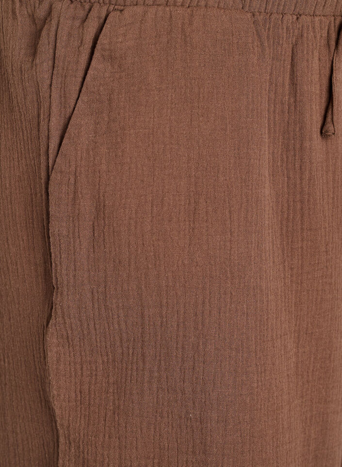 Culotte trousers in cotton muslin with high waist, Brown, Packshot image number 2