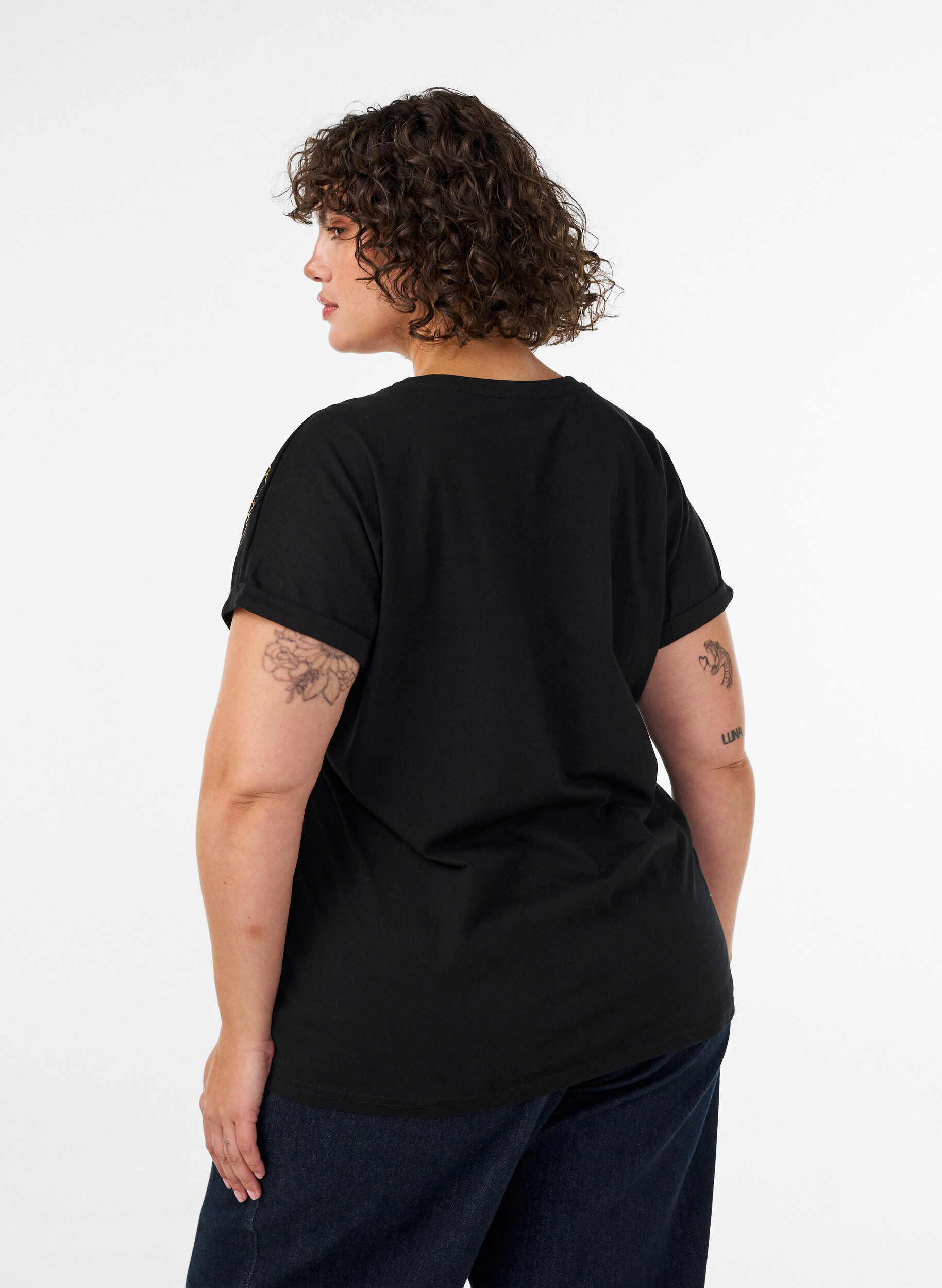 ZizzifashionCotton T-shirt with floral print, Black, Model image number 2