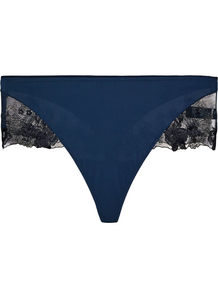 Hipster thong with floral embroidery and regular waist, Blue, Packshot image number 0