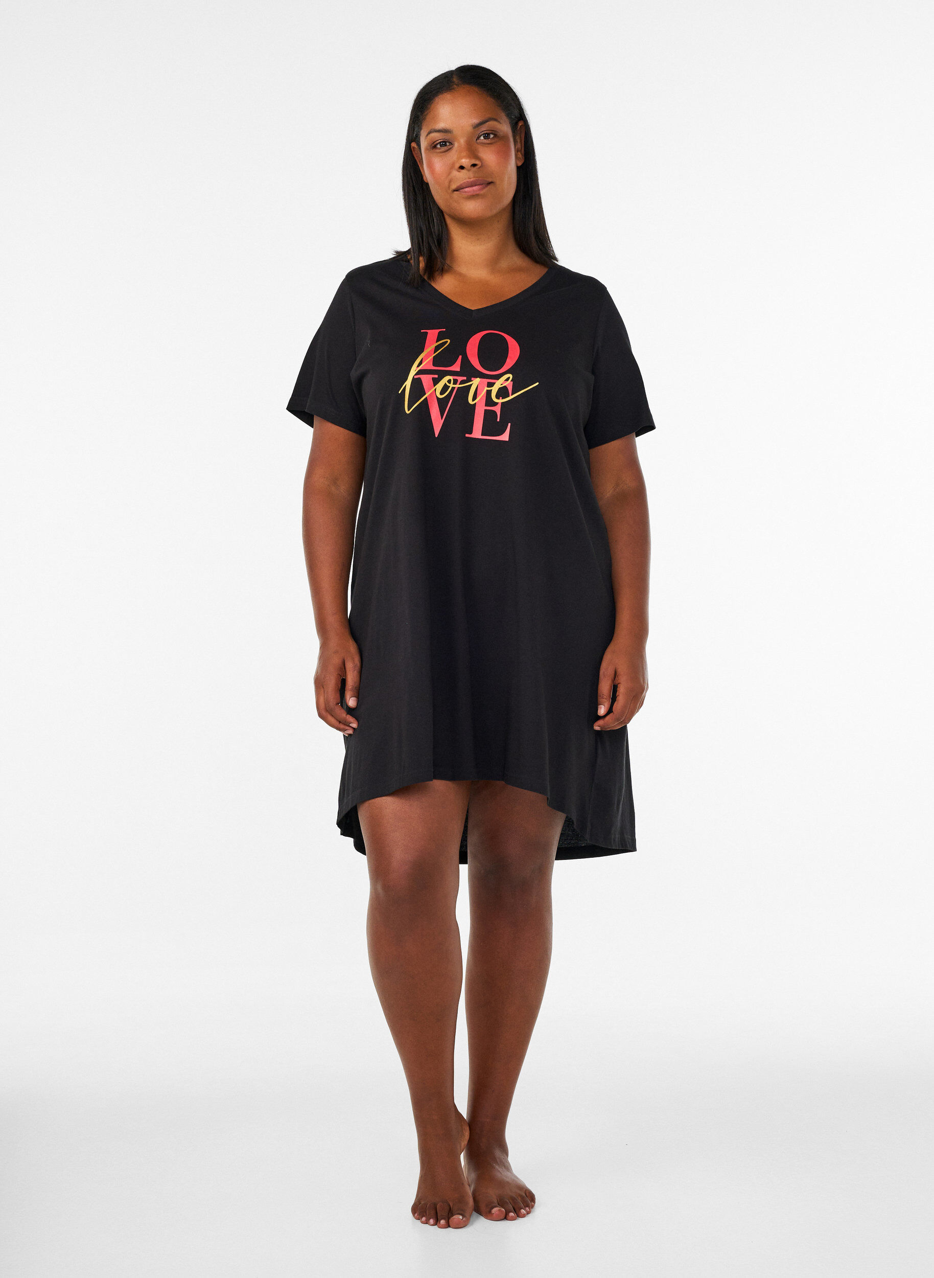 ZizzifashionOrganic cotton nightdress with V-neck, Black, Model image number 1