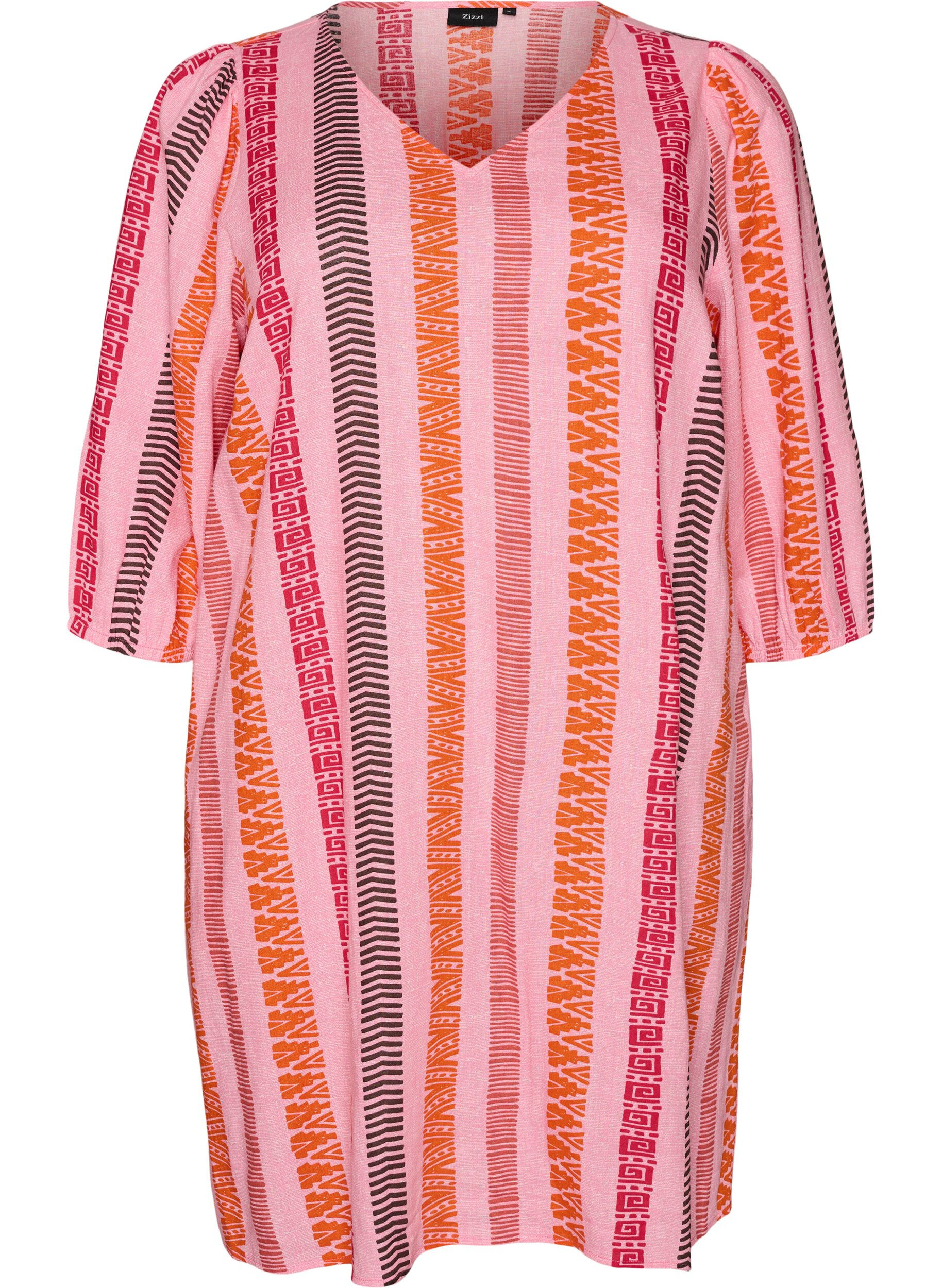 Short dress in linen and viscose with 3/4 sleeves