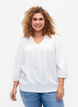 Viscose blouse with 3/4 sleeves and smock, Bright White, Model image number 0