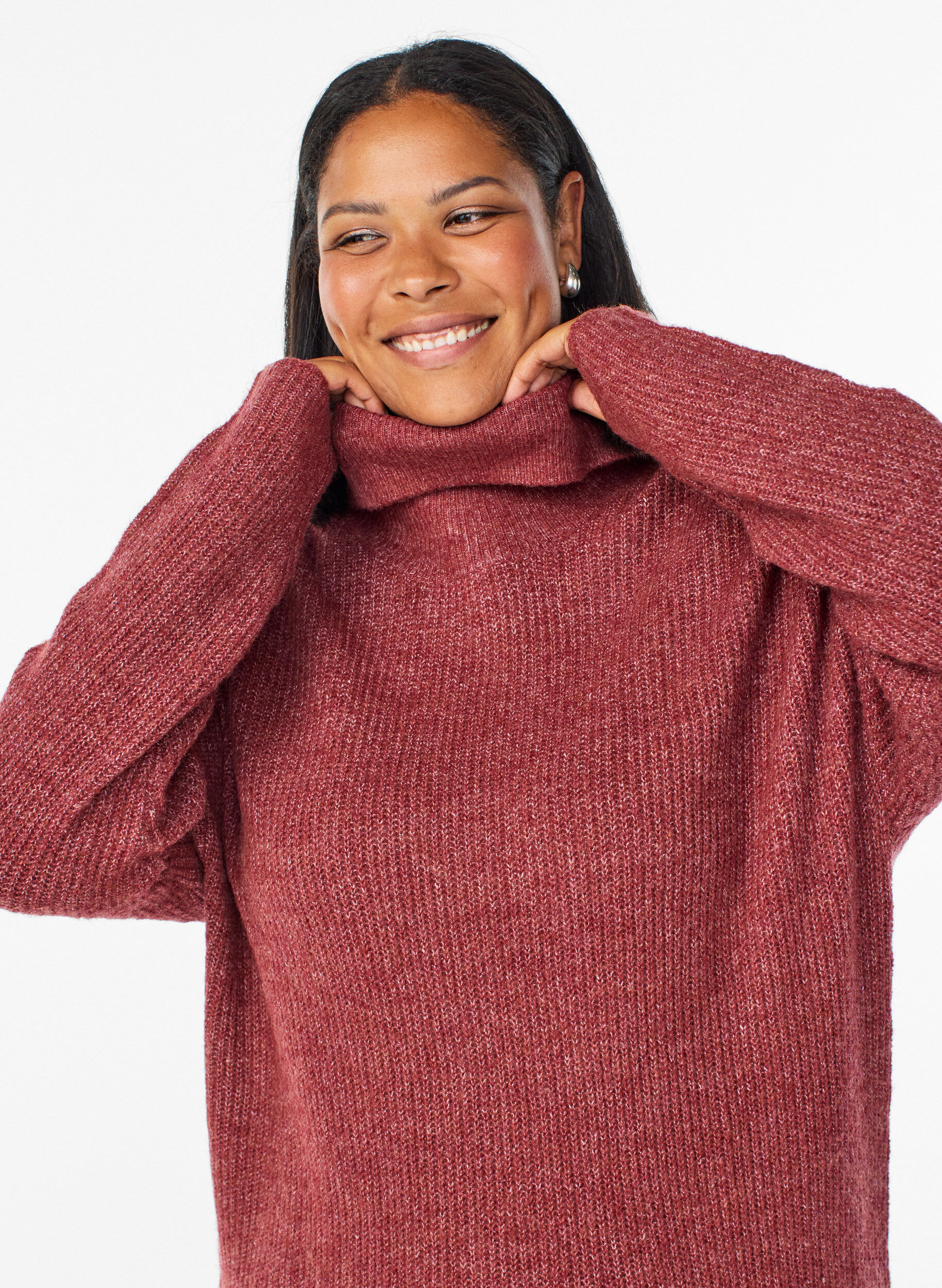 Zizzifashion FLASH - Knitted dress with turtleneck, Red, Model image number 2