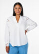Blouse with V-neck and broderie anglaise details, White, Model image number 0