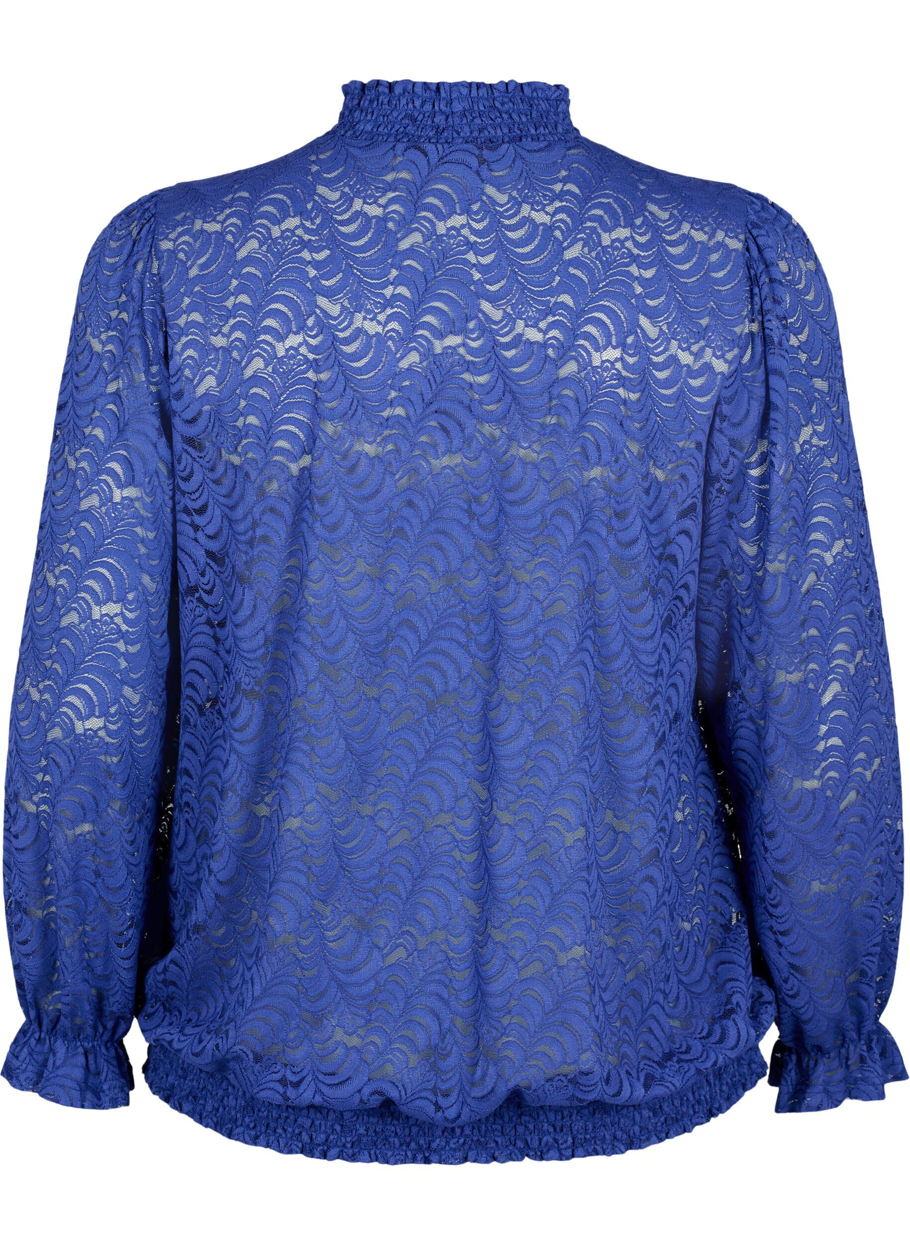 Zizzifashion Long-sleeved lace blouse with smock, Deep Ultramarine, Packshot image number 1
