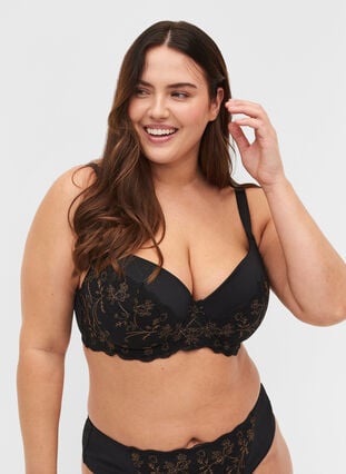 Sophia underwire bra with lace and push-up, Black, Model image number 0