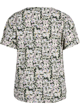 Short-sleeved viscose blouse, Green Purple Mix, Packshot image number 1