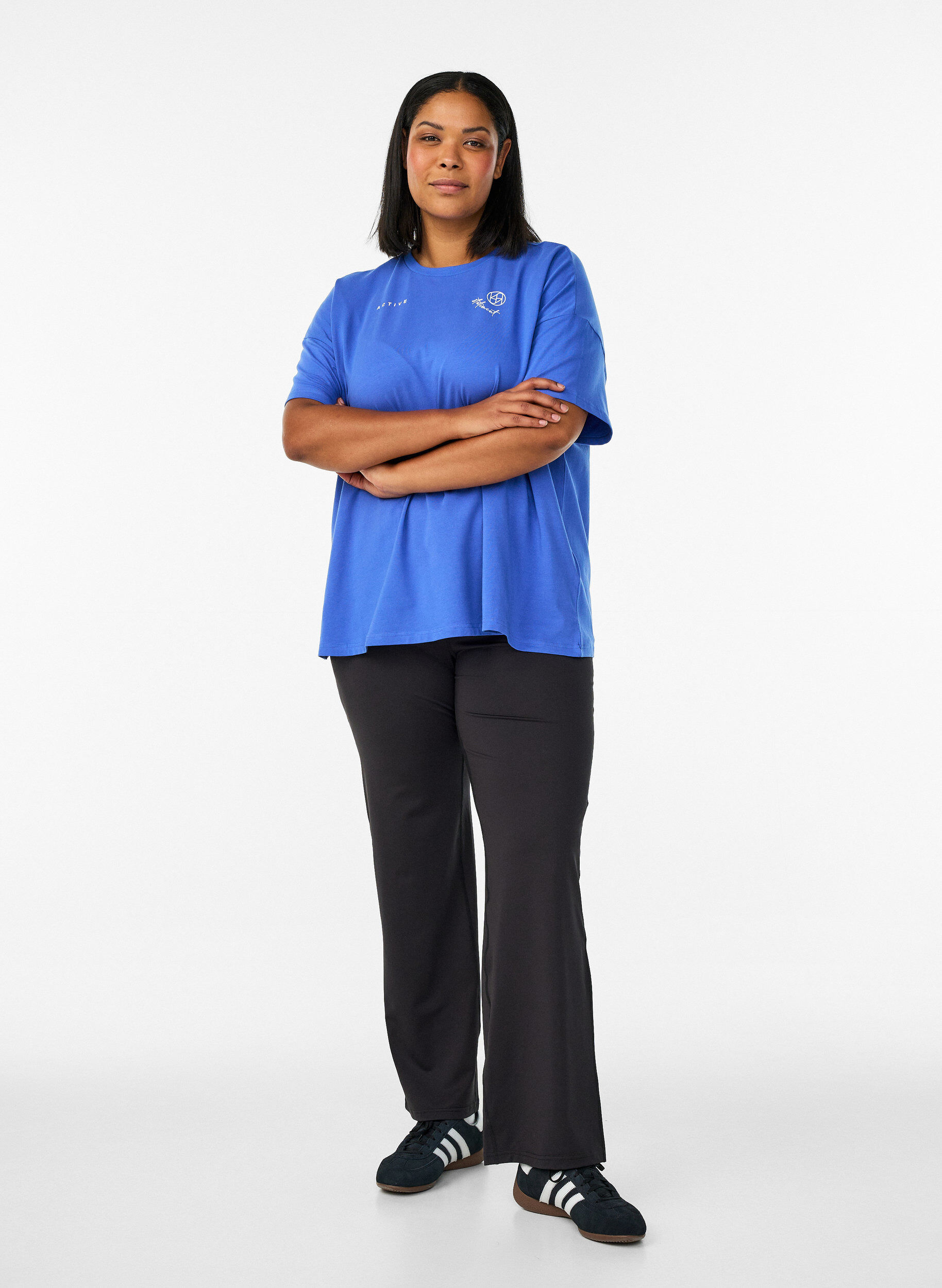 Zizzifashion Flared training trousers with high waist, Black, Model image number 1