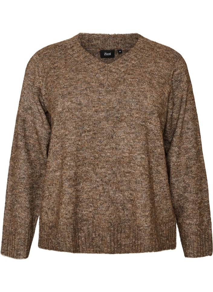 V-neck jumper, Brown, Packshot image number 0