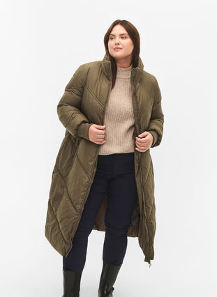 Long puffer winter jacket, Bungee Cord , Model image number 0