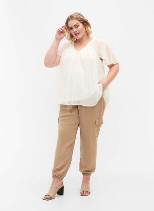  Plain top with batwing sleeves and V-neck, Warm Off-white, Model image number 2