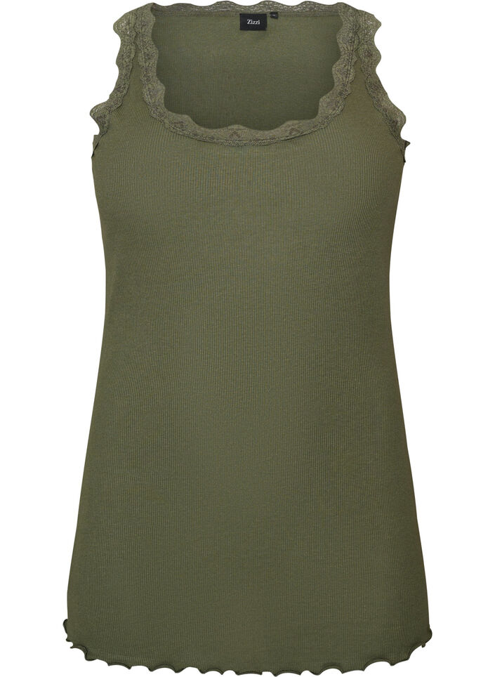 Top with lace trim, Green, Packshot image number 0