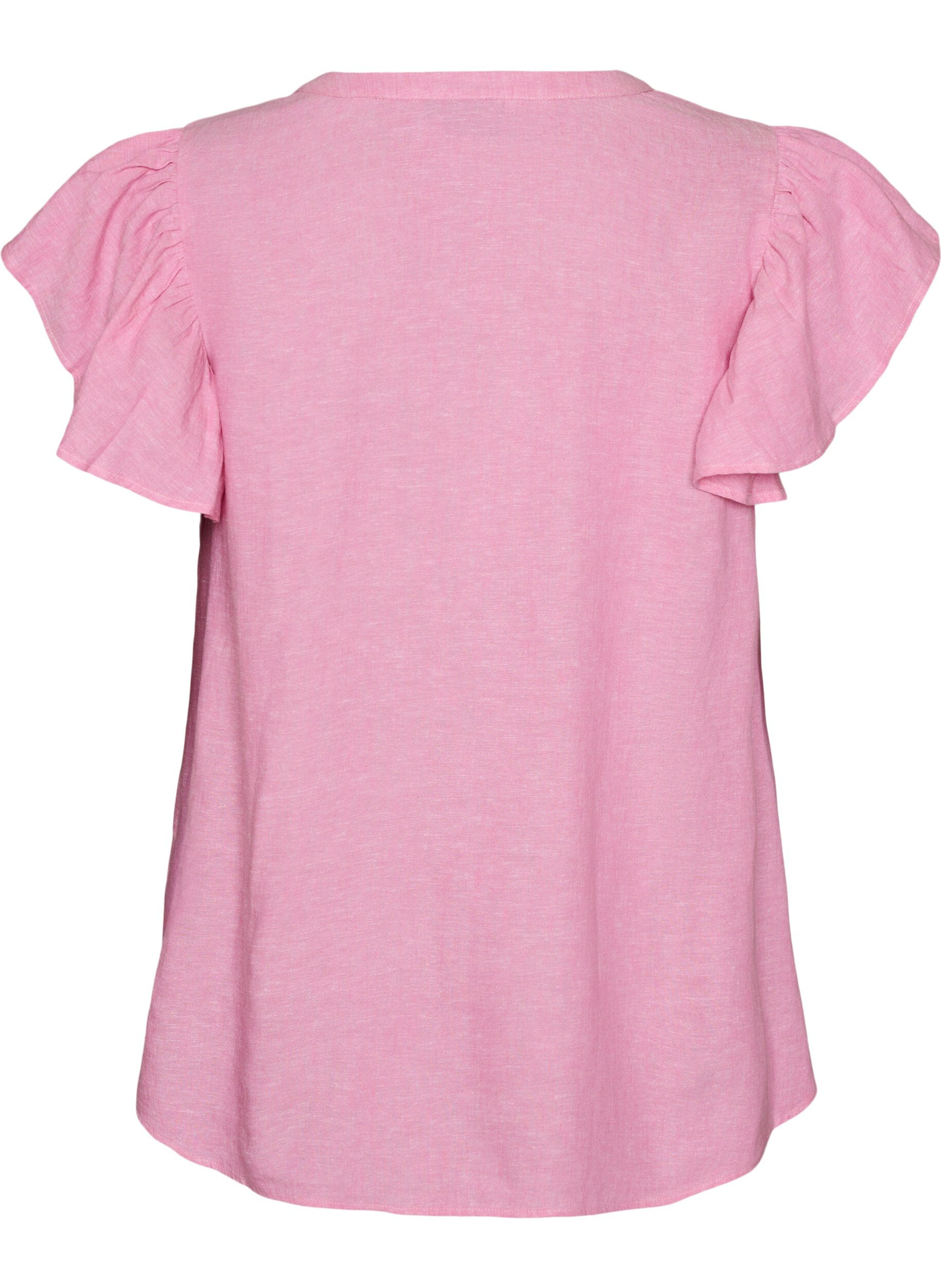 ZizzifashionViscose and linen blouse with ruffle sleeves, Pink, Packshot image number 1