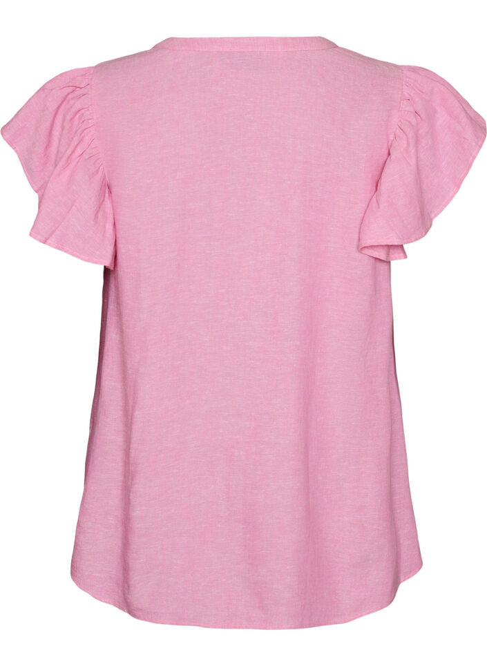 Viscose and linen blouse with ruffle sleeves, Pink, Packshot image number 1