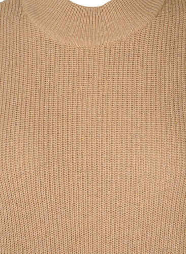 Long, high neck knitted vest with slits, Tobacco Brown, Packshot image number 2