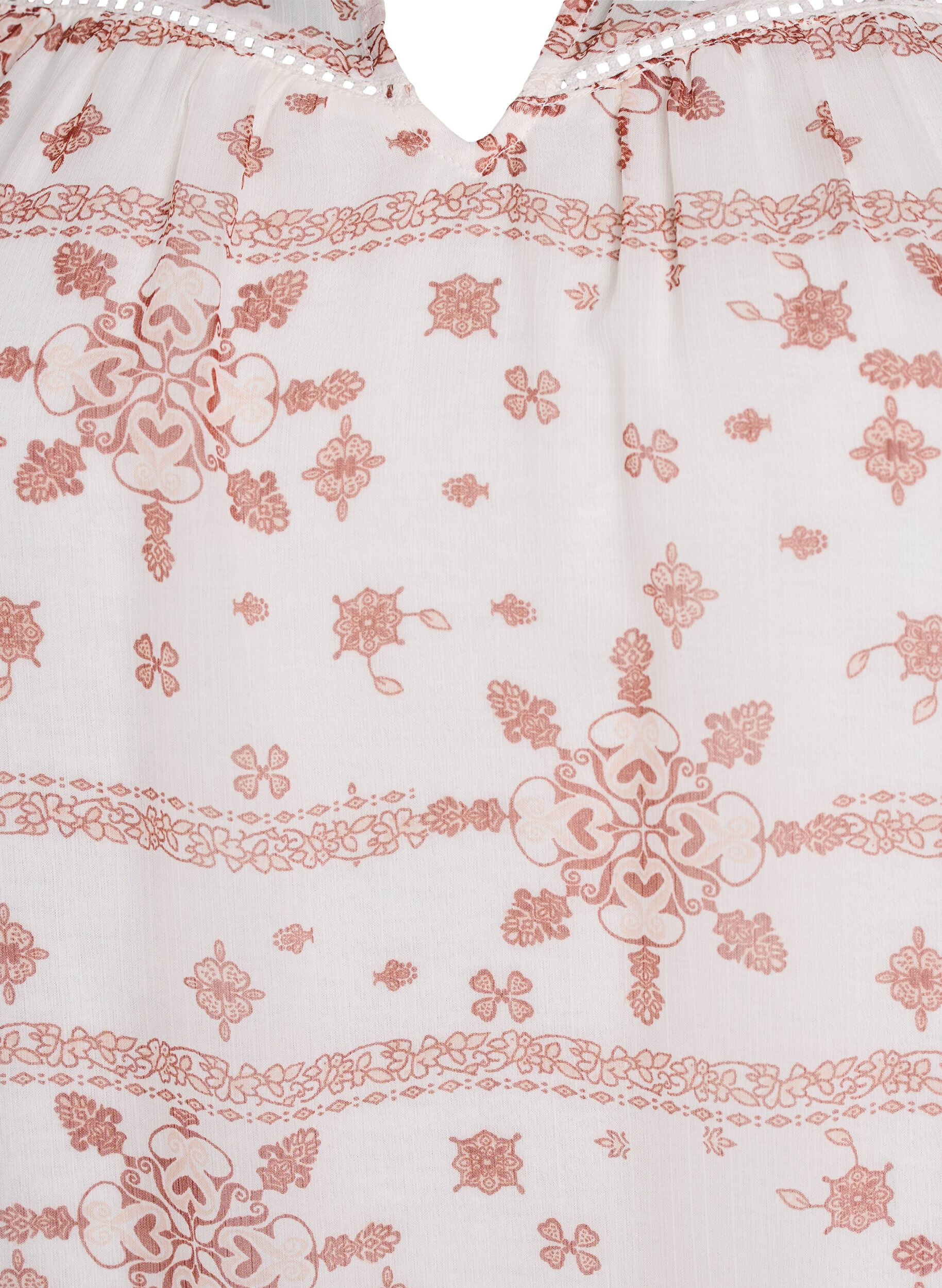 Zizzifashion Patterned blouse with ruffle detailing and short sleeves, Vanilla, Packshot image number 2