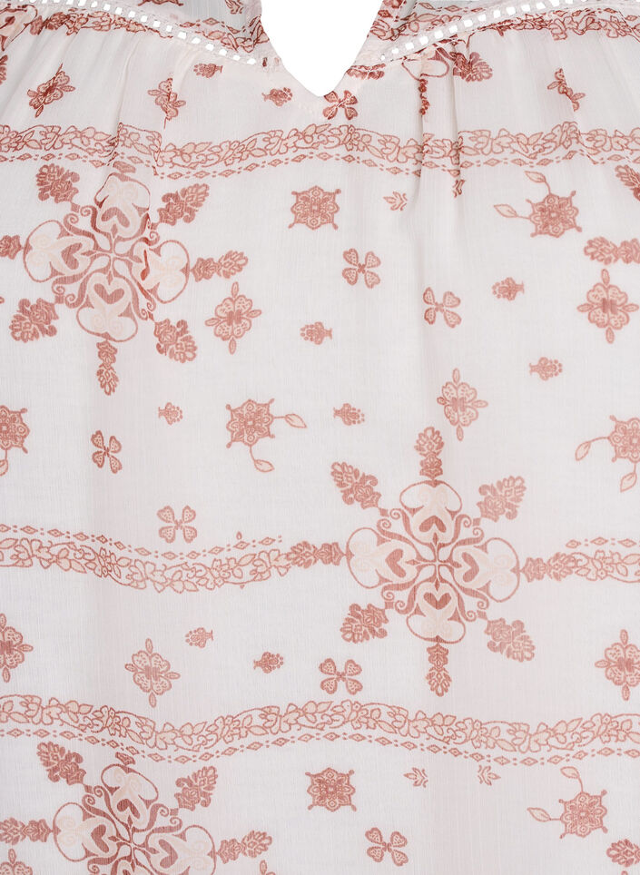 Patterned blouse with ruffle detailing and short sleeves, Vanilla, Packshot image number 2