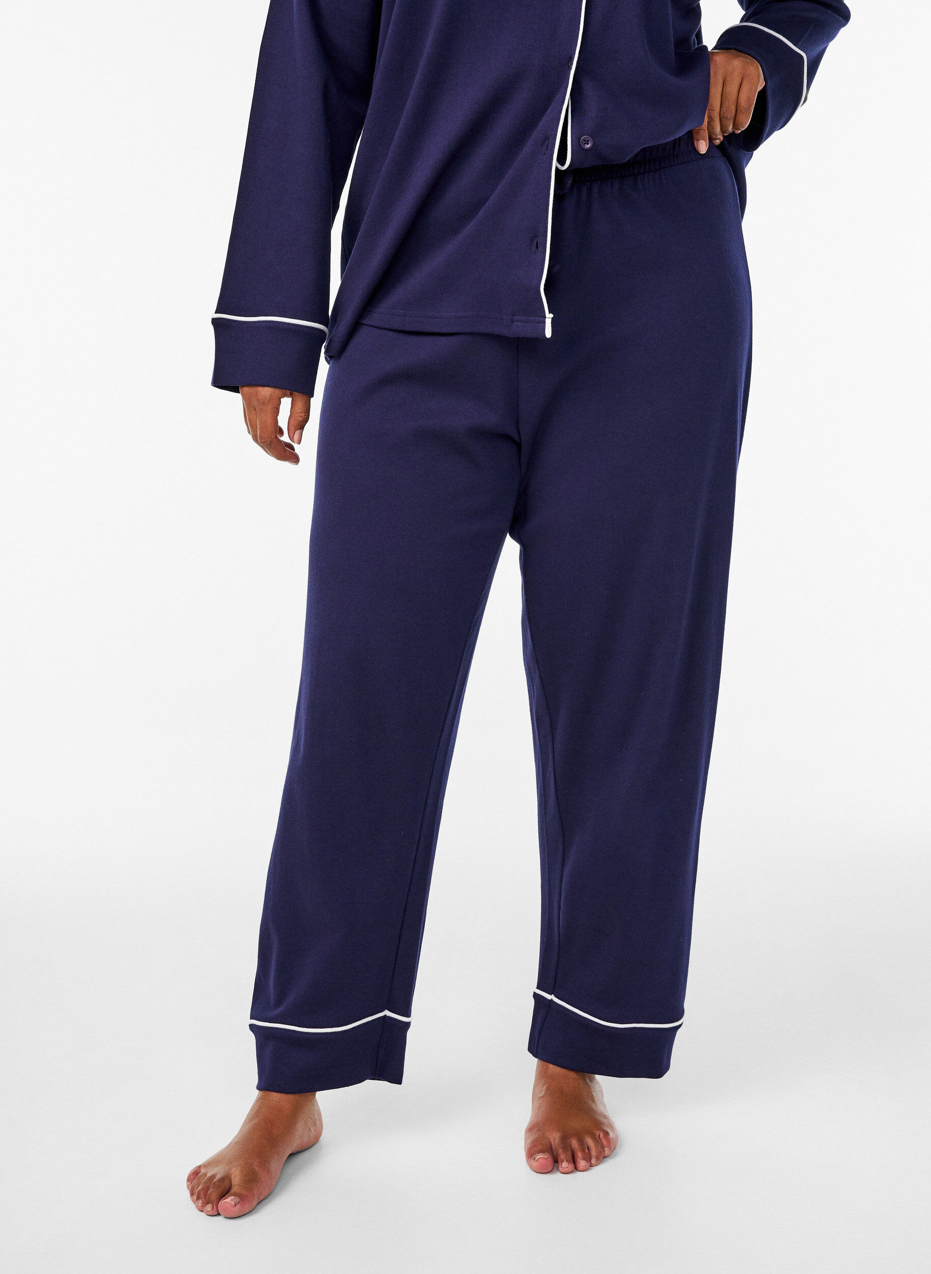 ZizzifashionCotton pyjama trousers with high waist, Blue, Model image number 2