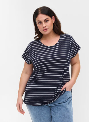 Cotton t-shirt with stripes, Blue Stripe, Model image number 0