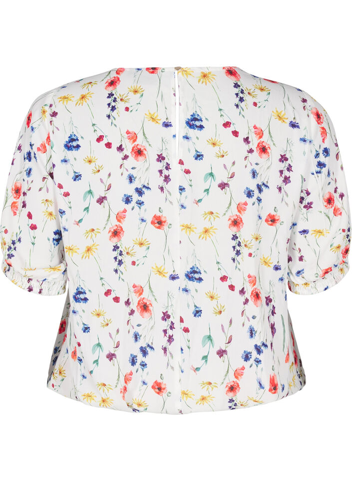 Floral blouse with smocking, Blue, Packshot image number 1