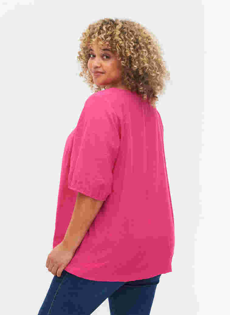 Balloon sleeve blouse, Fuchsia Purple, Model