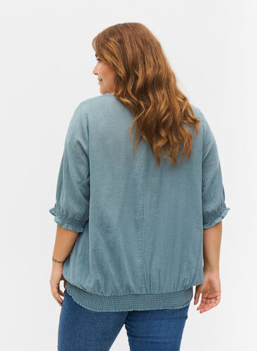 Short-sleeved cotton blouse with smock, Goblin Blue, Model image number 1