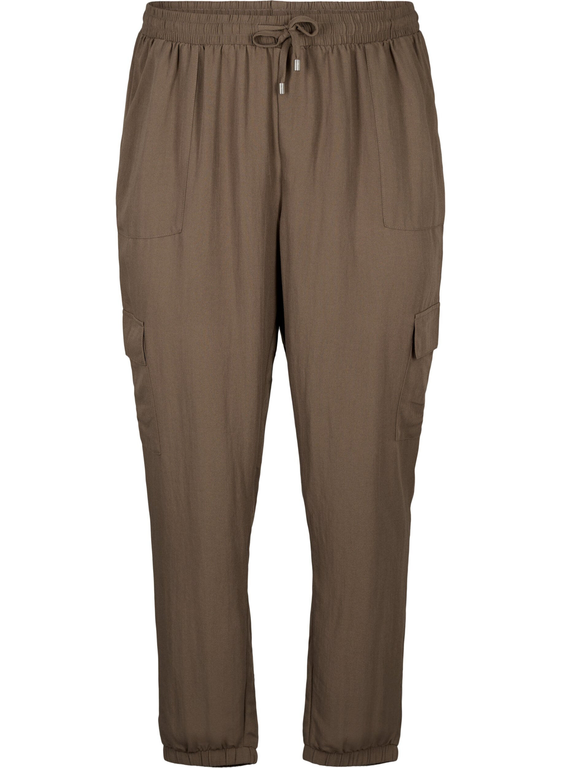 Zizzifashion Loose cargo trousers in viscose, Chocolate Chip, Packshot image number 0