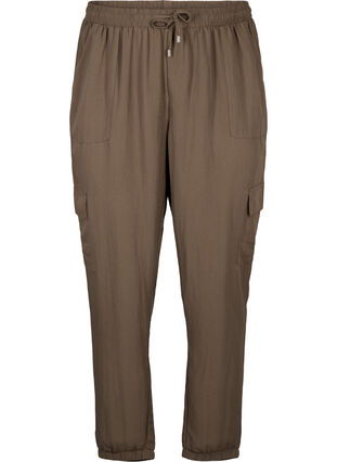 Loose cargo trousers in viscose, Chocolate Chip, Packshot image number 0