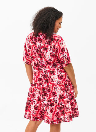 Cotton dress with floral print, Pink AOP Flower, Model image number 1