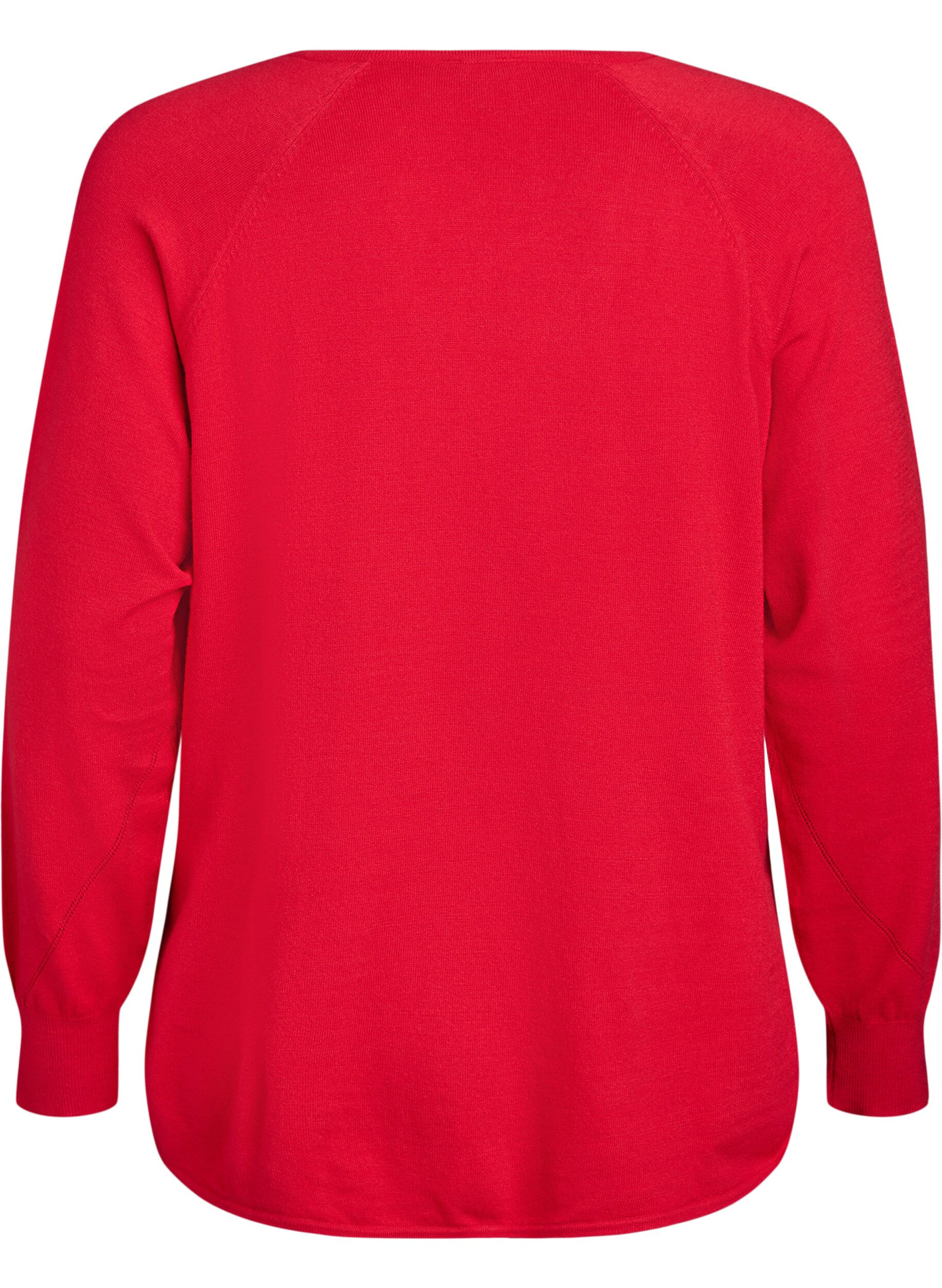 Zizzifashion Fine-knit blouse with v-neck and front detail, Red, Packshot image number 1