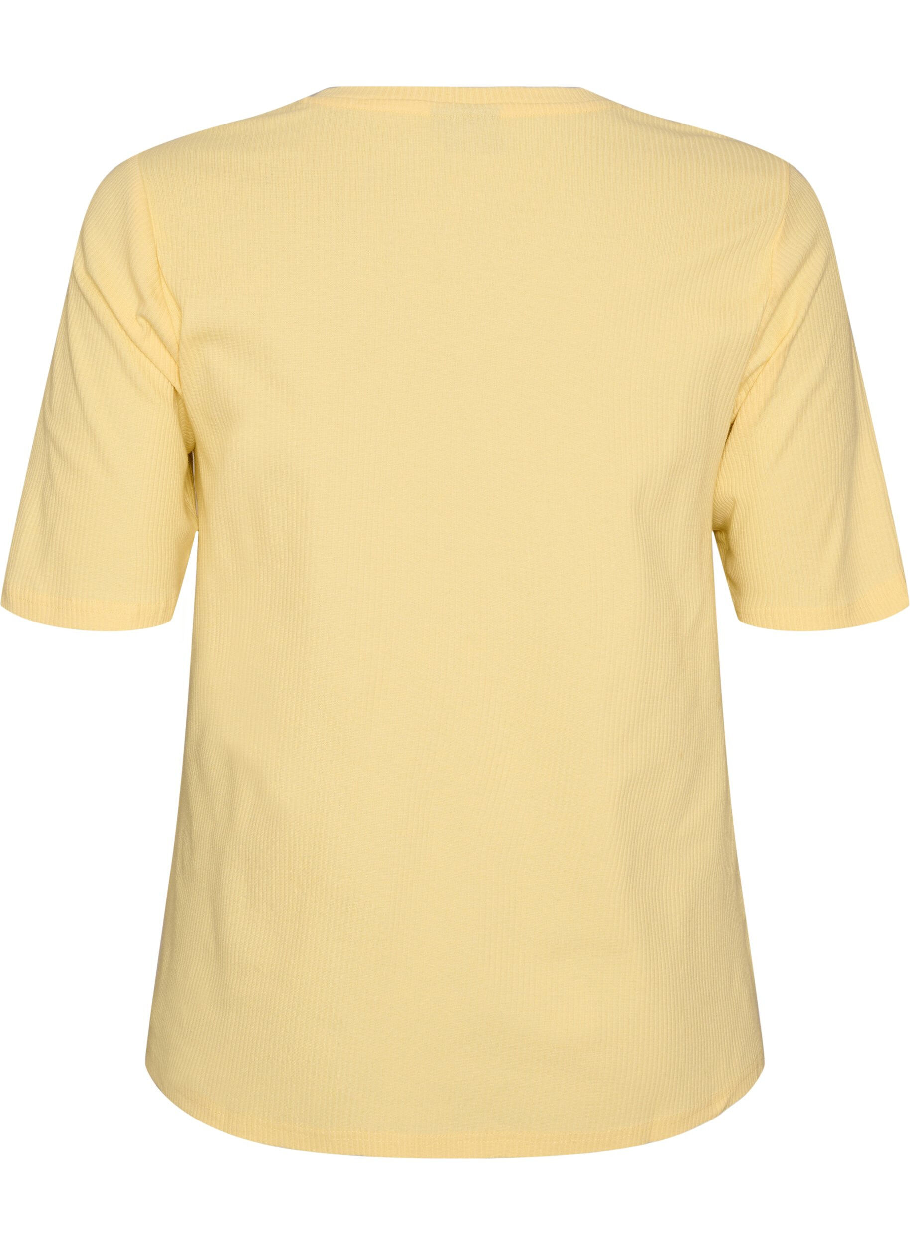 ZizzifashionRibbed jersey blouse with short sleeves, Yellow, Packshot image number 1