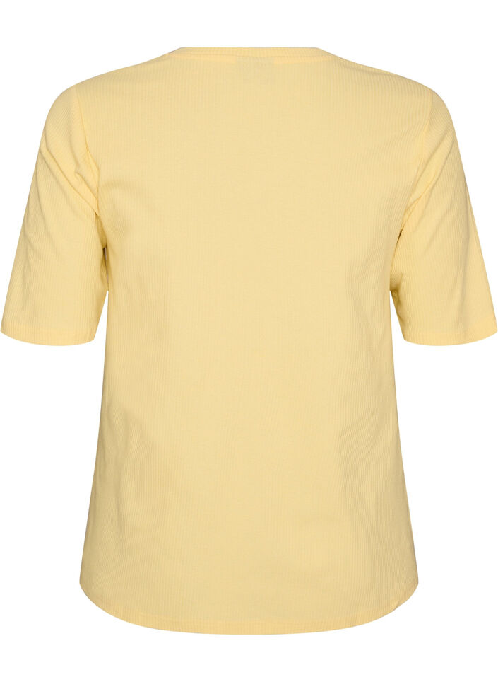 Ribbed jersey blouse with short sleeves, Yellow, Packshot image number 1