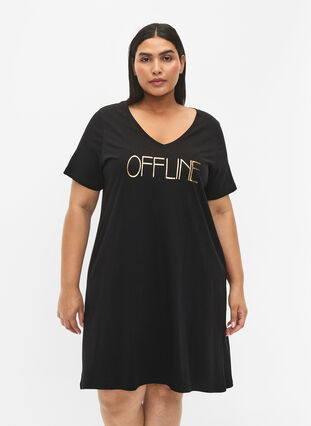 Organic cotton nightdress with V-neck (GOTS), Black Offline, Model image number 0