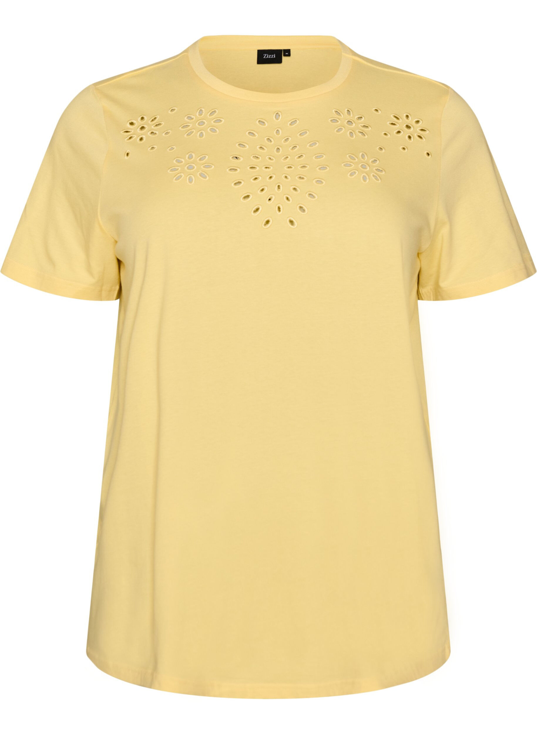 ZizzifashionOrganic cotton T-shirt with eyelet embroidery, Yellow, Packshot image number 0