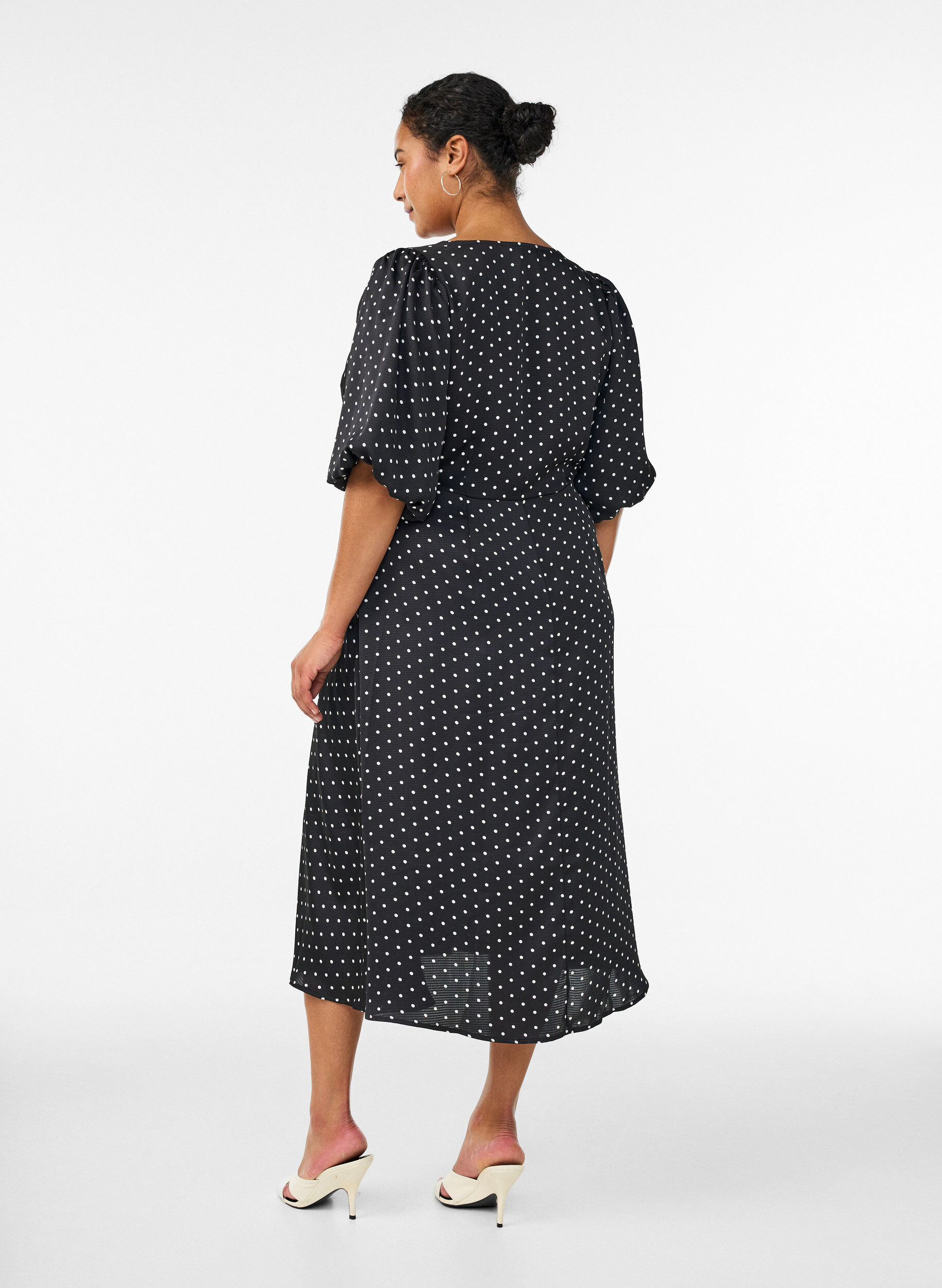 ZizzifashionPolka dot midi dress with square neckline, Black, Model image number 1