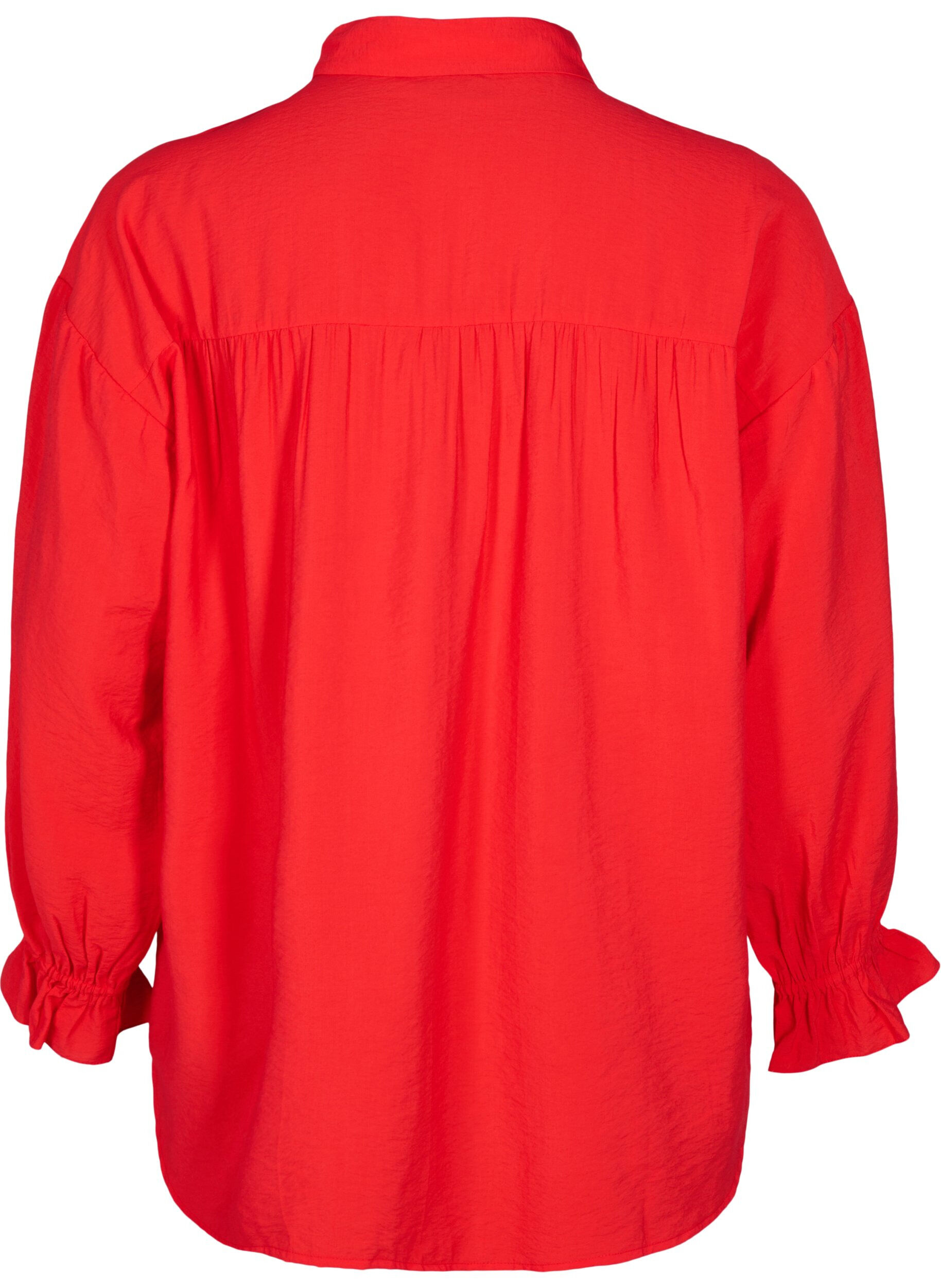 Zizzifashion Shirt with long sleeves and ruffle details, Red, Packshot image number 1