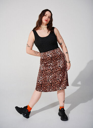 Leopard print skirt with slits, Leopard AOP, Image image number 0