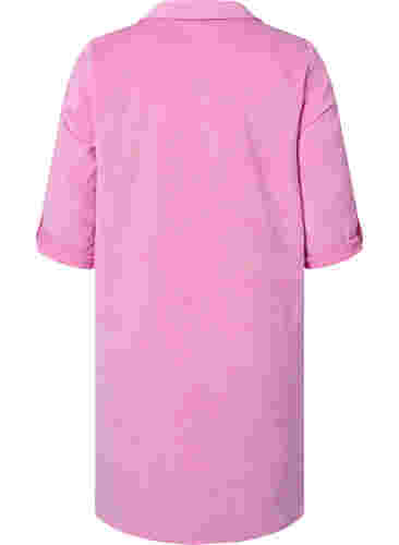 Velvet dress with 3/4-length sleeves and buttons, Begonia Pink, Packshot image number 1
