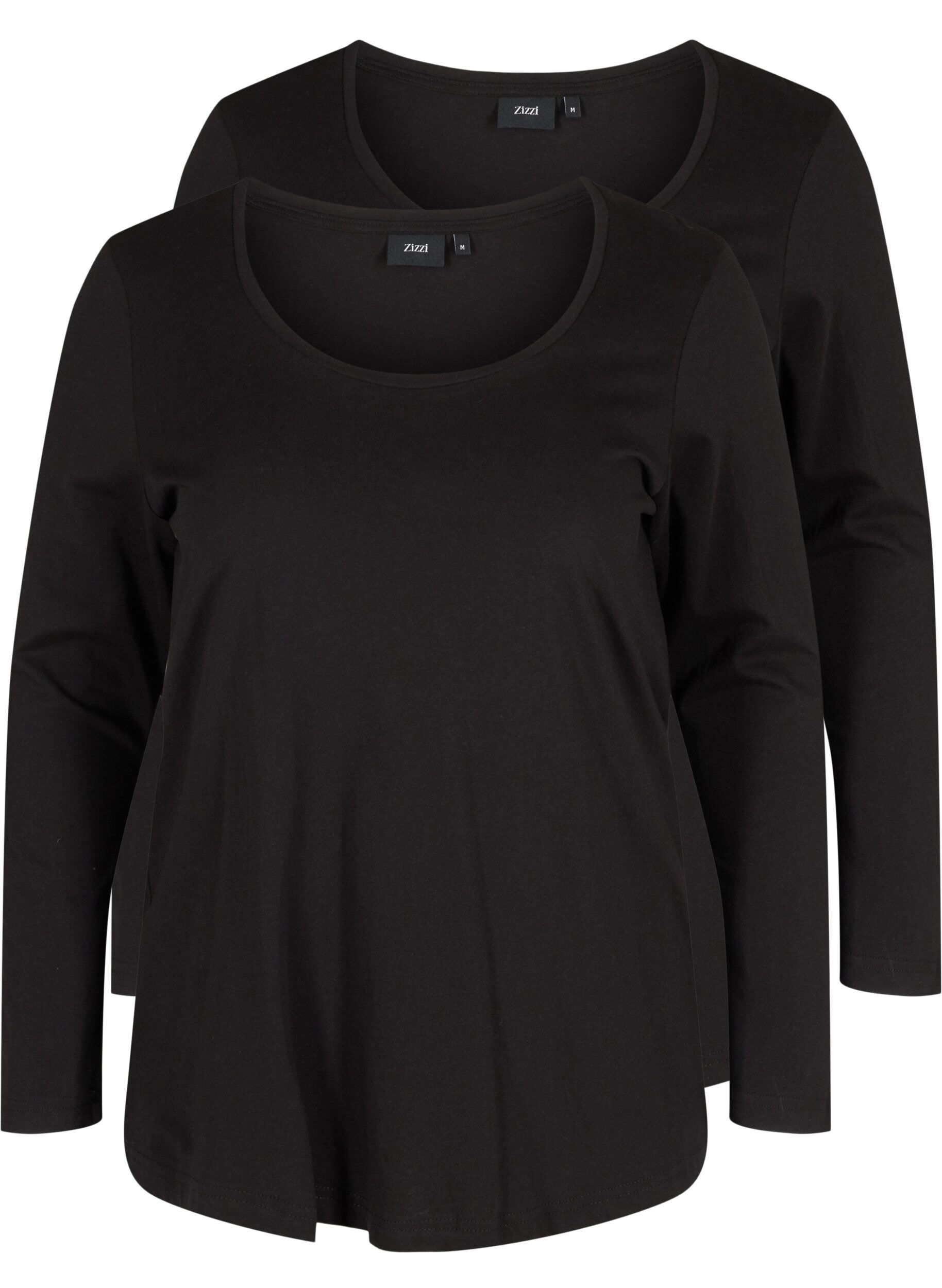 Zizzifashion 2-pack long-sleeved basic blouse, Black, Packshot image number 0