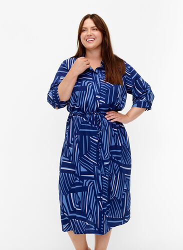 FLASH - Shirt dress with print, Medieval Blue AOP, Model image number 0