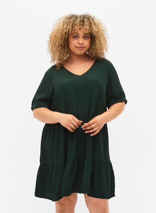 Single colored viscose tunic with short sleeves, Scarab, Model image number 0