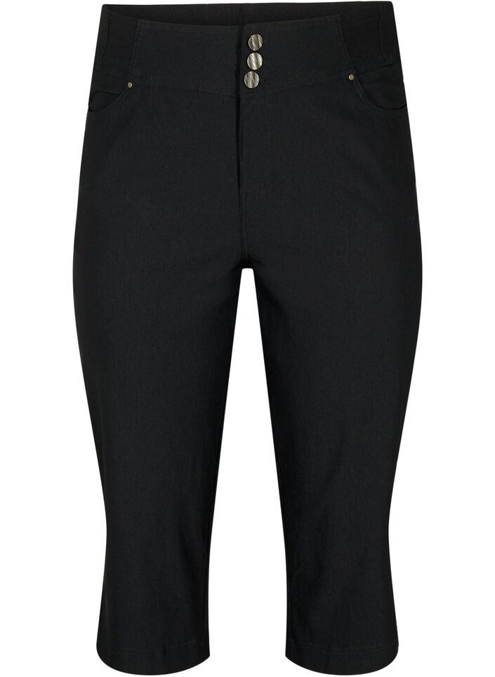 	 Tight-fitting high-waisted capri trousers, Black, Packshot image number 0