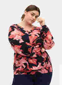 Viscose blouse with smock, N. Sky Sketch Flower, Model