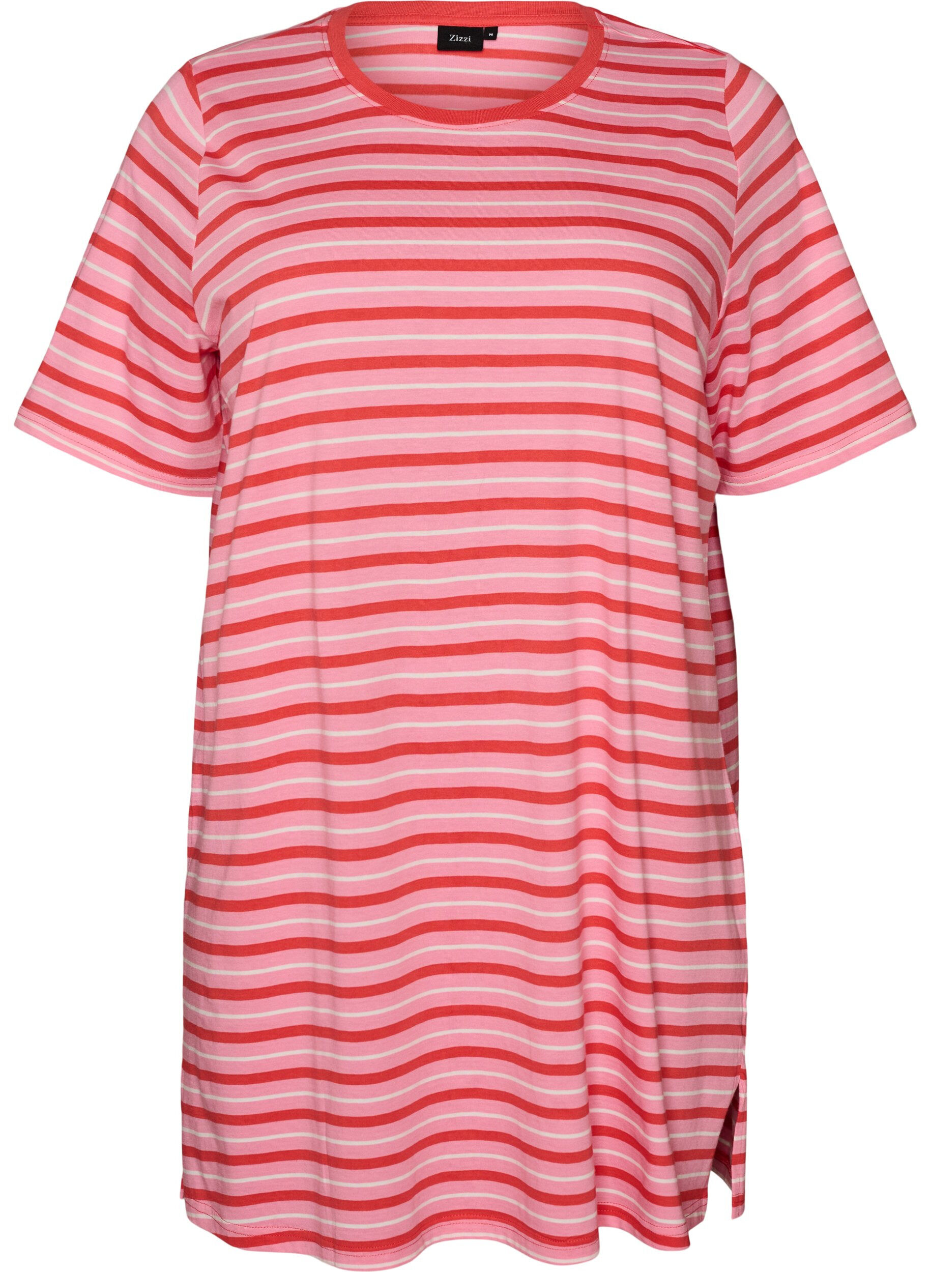 ZizzifashionLong oversized striped T-shirt in organic cotton, Pink, Packshot image number 0