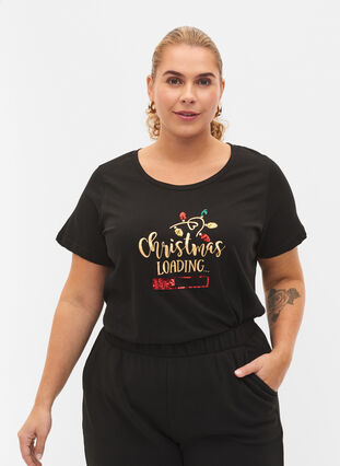 Christmas t-shirt in cotton, Black Loading, Model image number 0